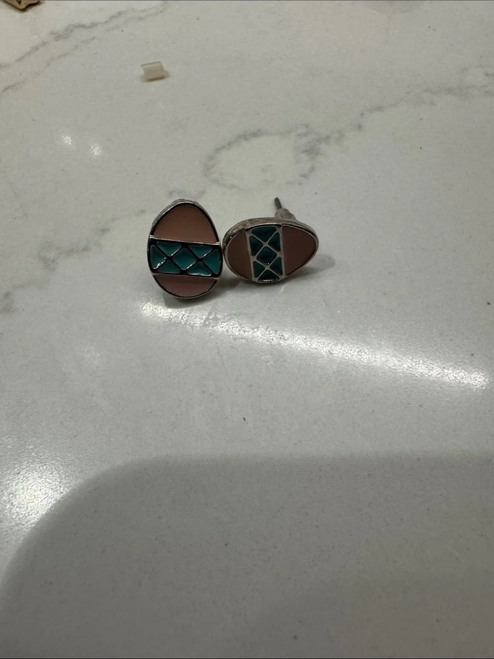 Pink and Teal Enamel Oval Stud Earrings